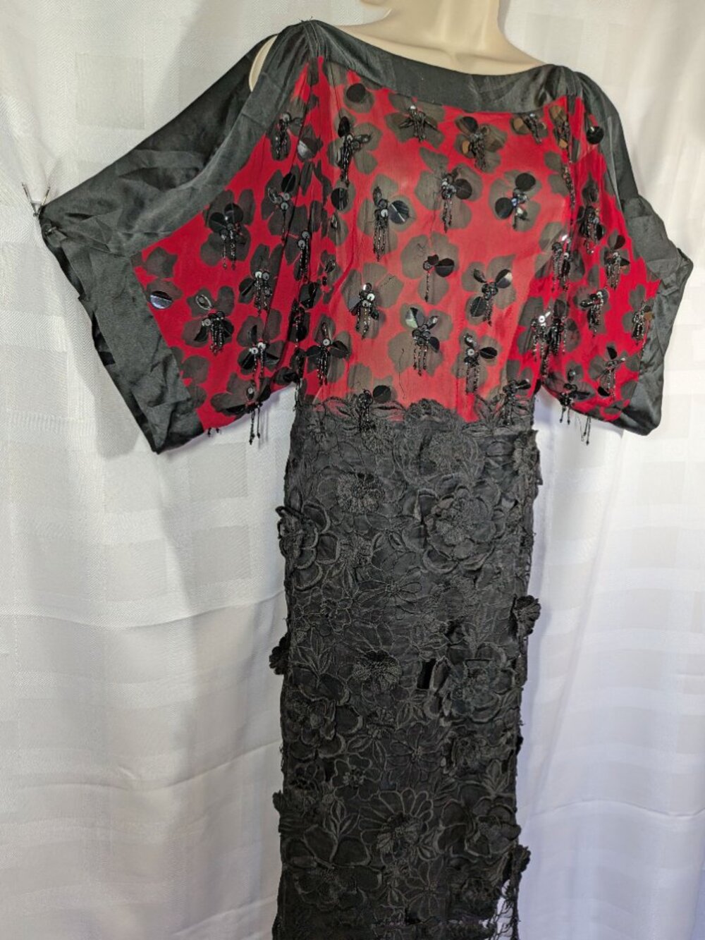 Dries Van Noten Silk Black & Red Floral Applique Dress, 38" bust, Made in India - Picture 17 of 17